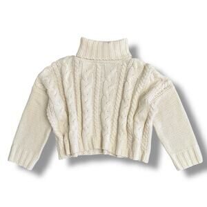 Love Tree Cream Cable Knit Chunky Turtleneck Sweater Women’s Large Cropped Knit